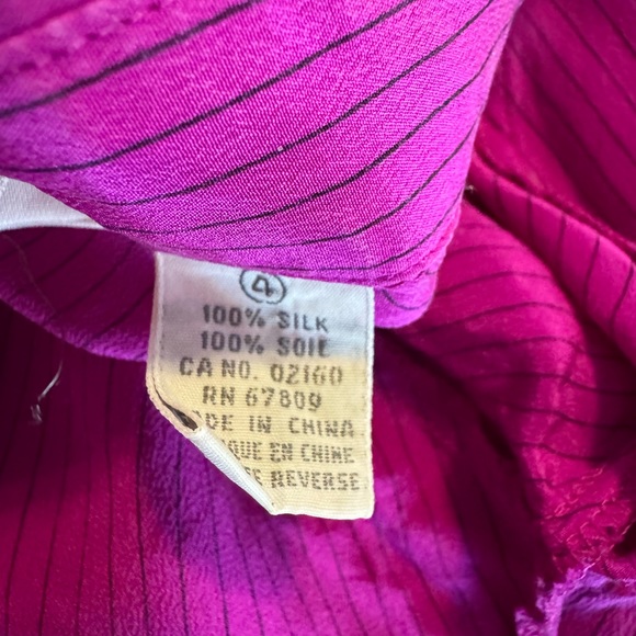 Vtg Fenn Wright & Mason Fuchsia Pink Silk Striped Button Up Blouse Sz 4 Barbie - Picture 7 of 9